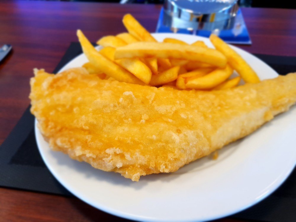 Fish and chips served at the Beachcomber Family Bar